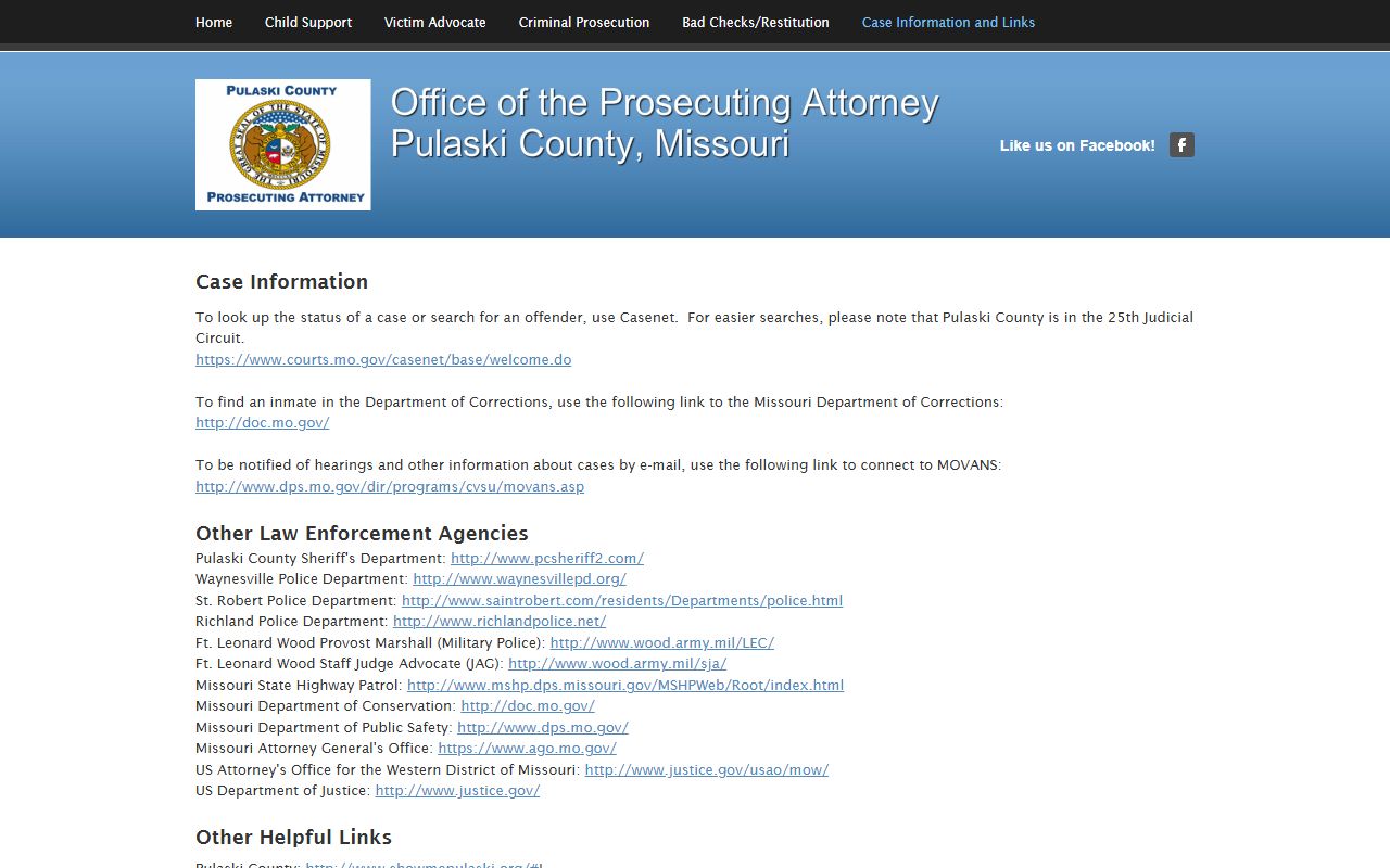 Pulaski County court records after arrest prosecutor case links