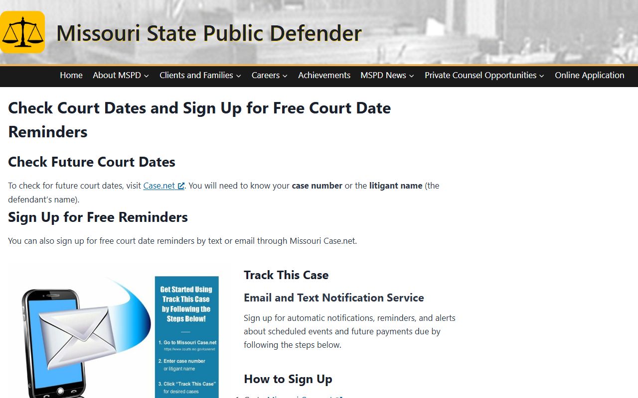 Pulaski County court records after arrest Case.net court date instructions