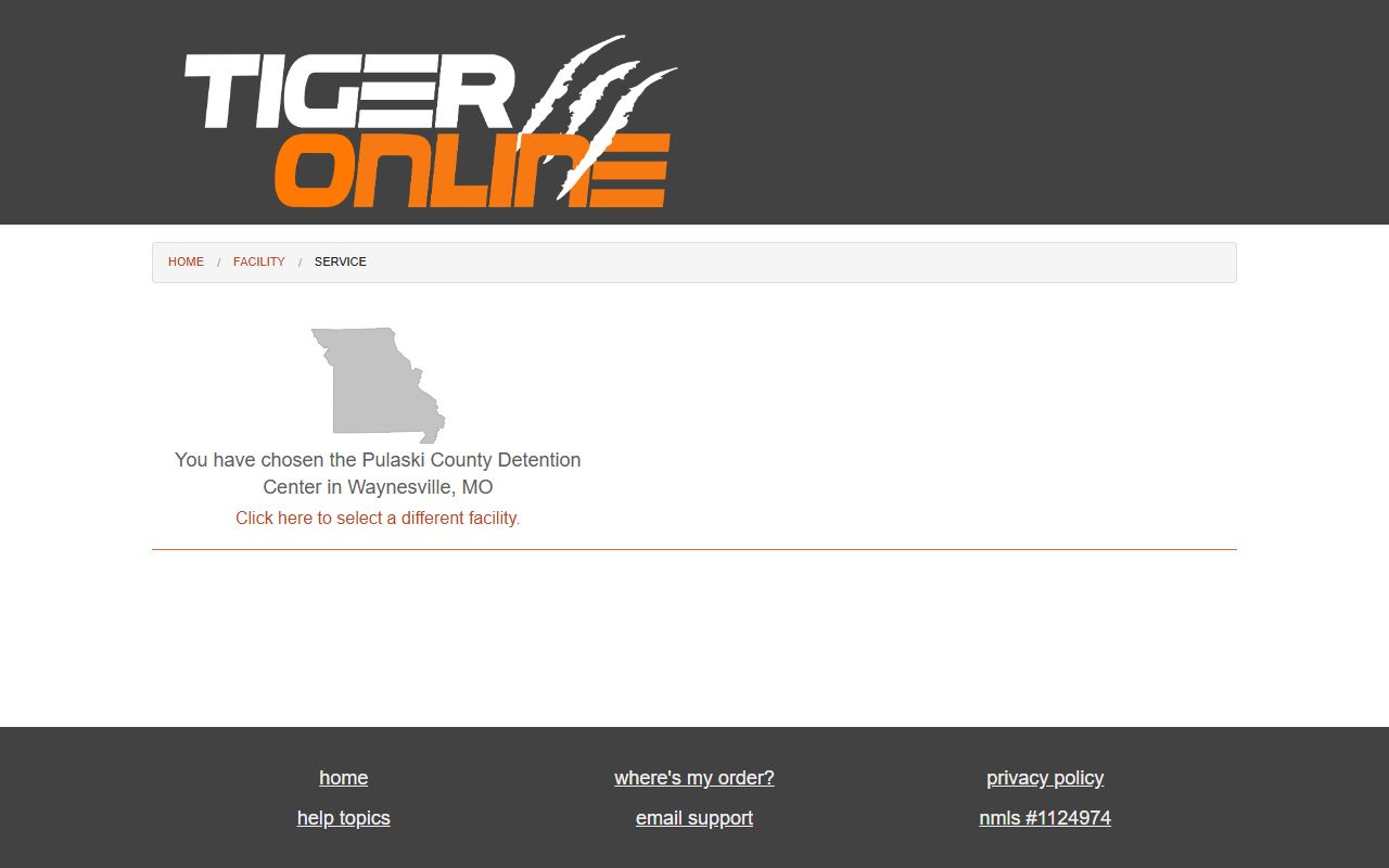 Tiger Commissary Pulaski Missouri online service page
